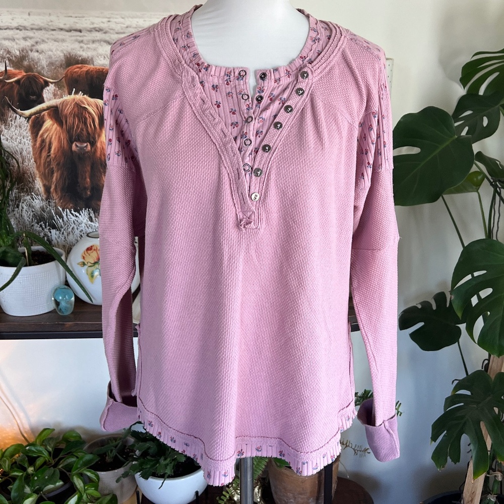 Free People Pink Purple Orchid Floral Thermal Layer Shirt M